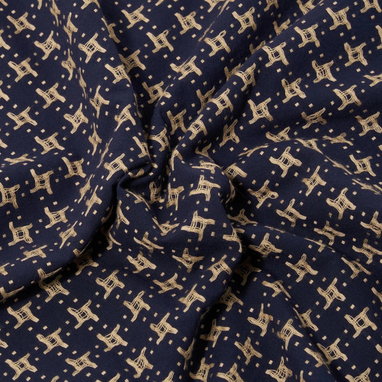 Universal Works Rhodes 8 Cotton Road Shirt Navy / Sand - Steranko Clothing Manchester