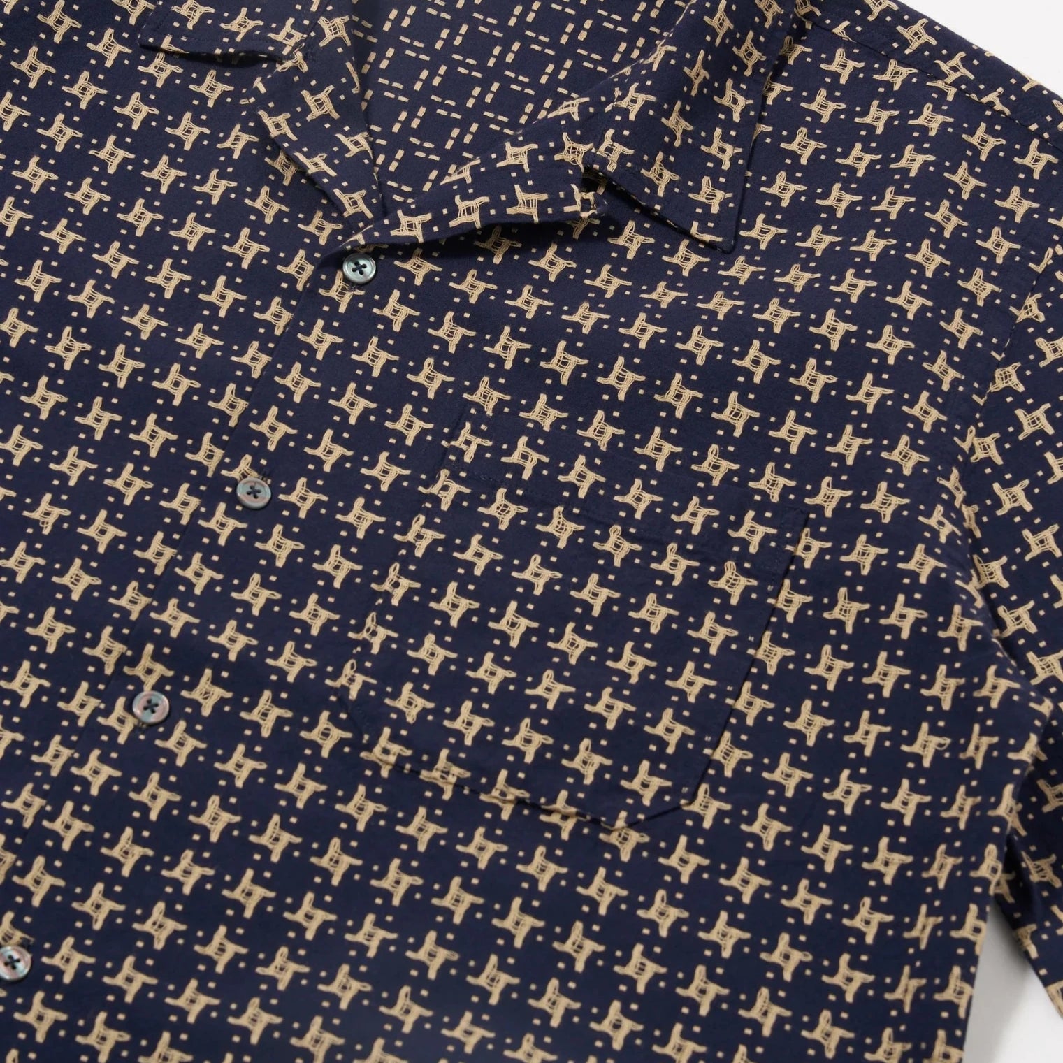 Universal Works Rhodes 8 Cotton Road Shirt Navy / Sand - Steranko Clothing Manchester