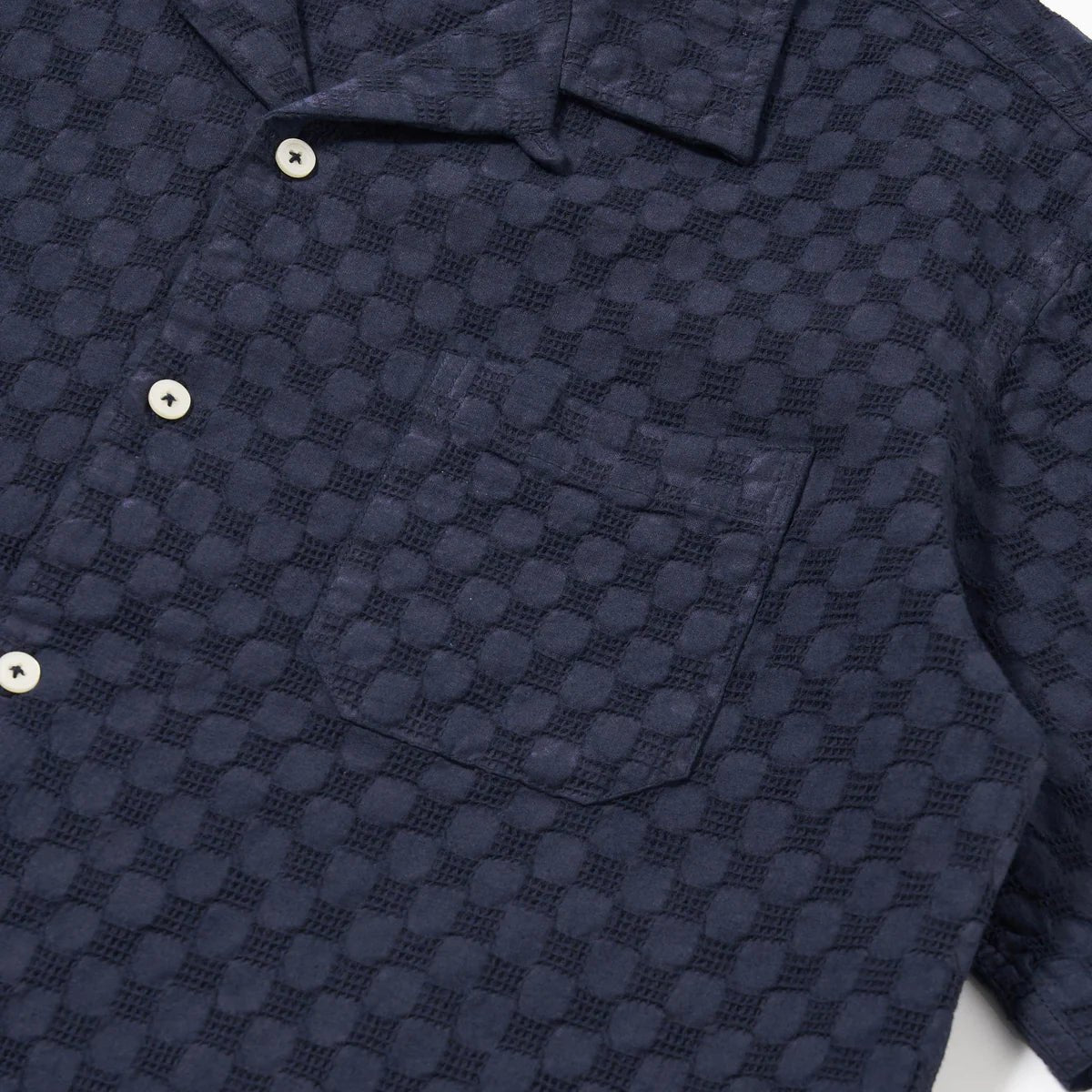 Universal Works Road Shirt Dot Waffle Navy - Steranko Clothing Manchester