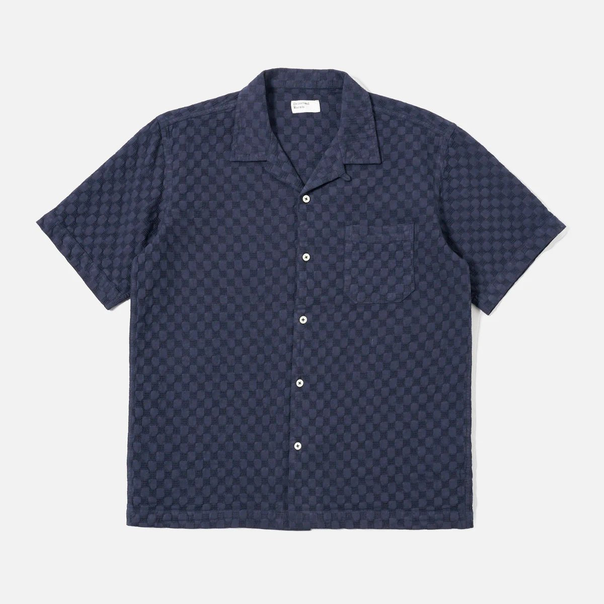 Universal Works Road Shirt Dot Waffle Navy - Steranko Clothing Manchester