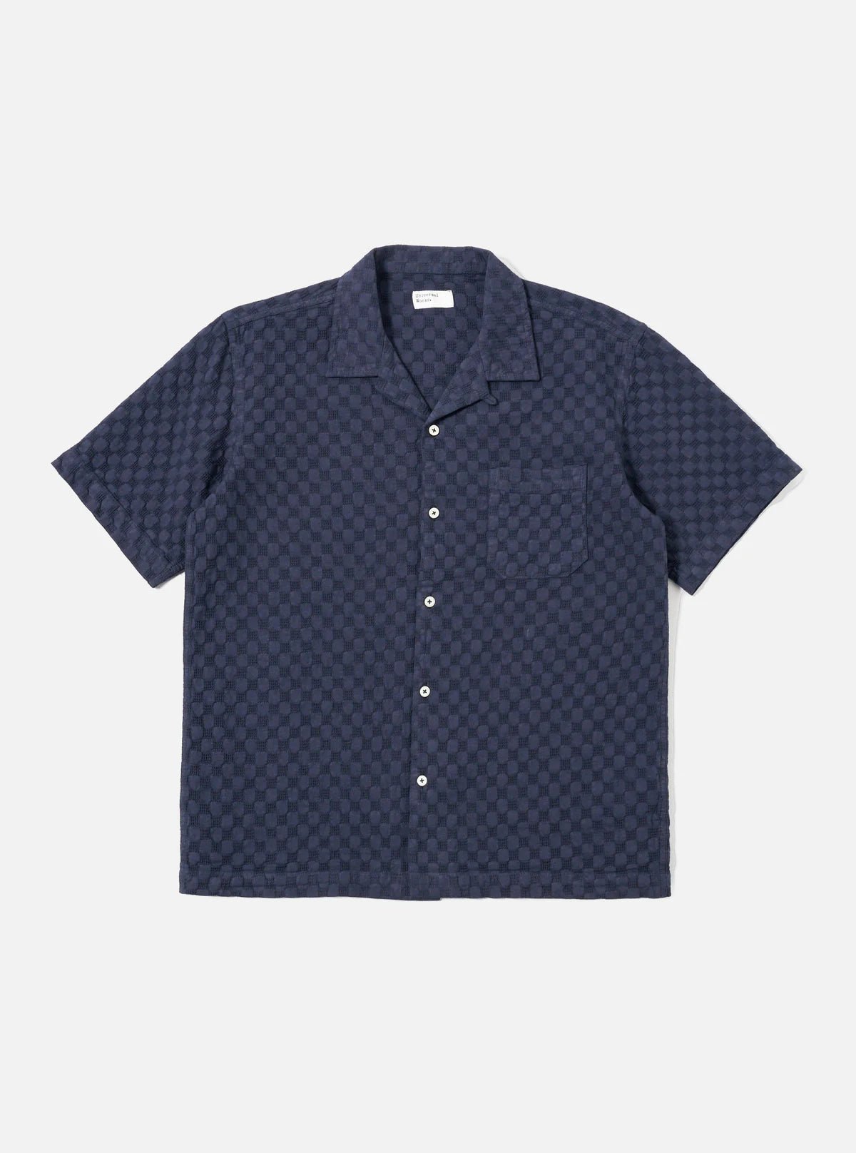 Universal Works Road Shirt Dot Waffle Navy - Steranko Clothing Manchester