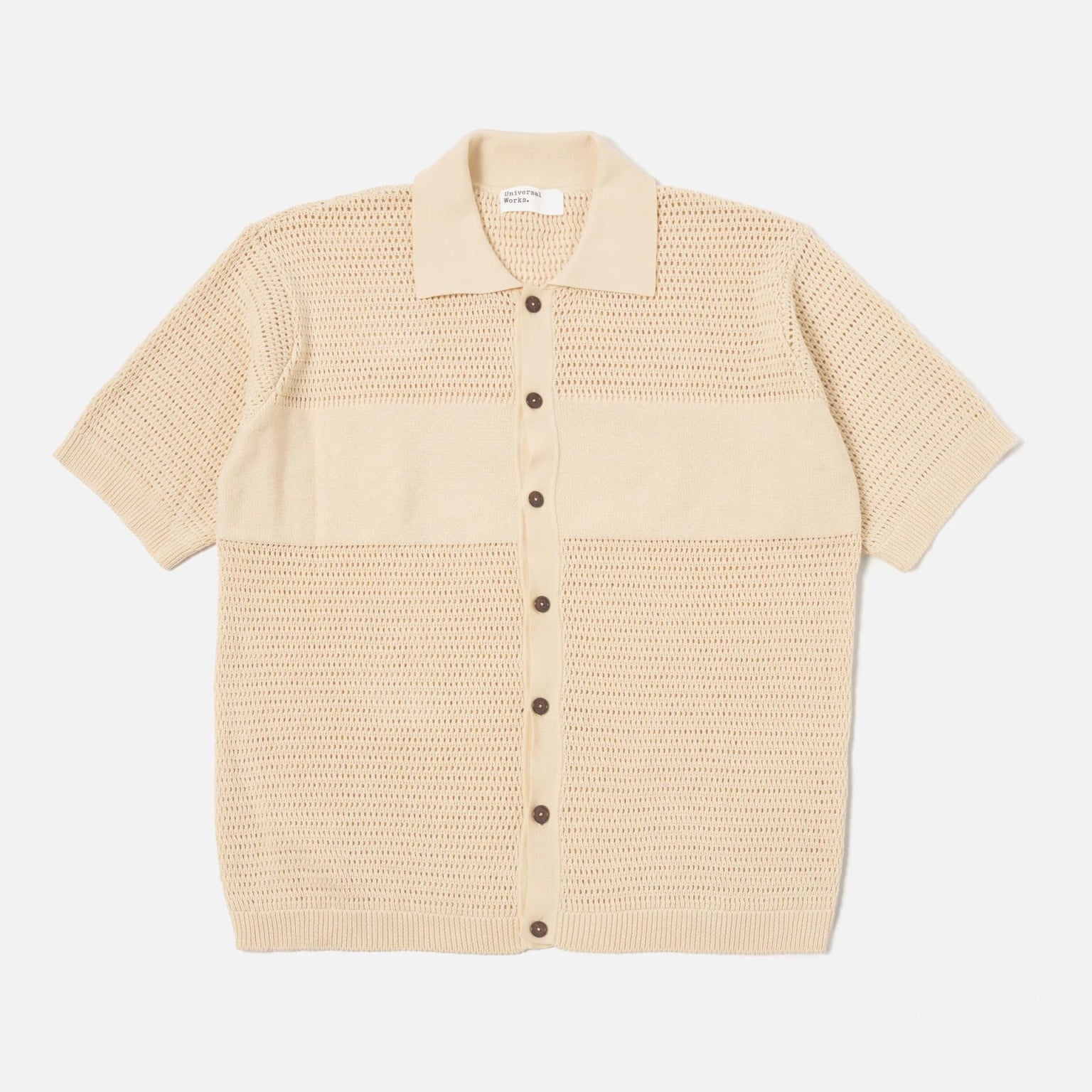 Universal Works SS Open Knit Shirt Ecru - Steranko Clothing Manchester