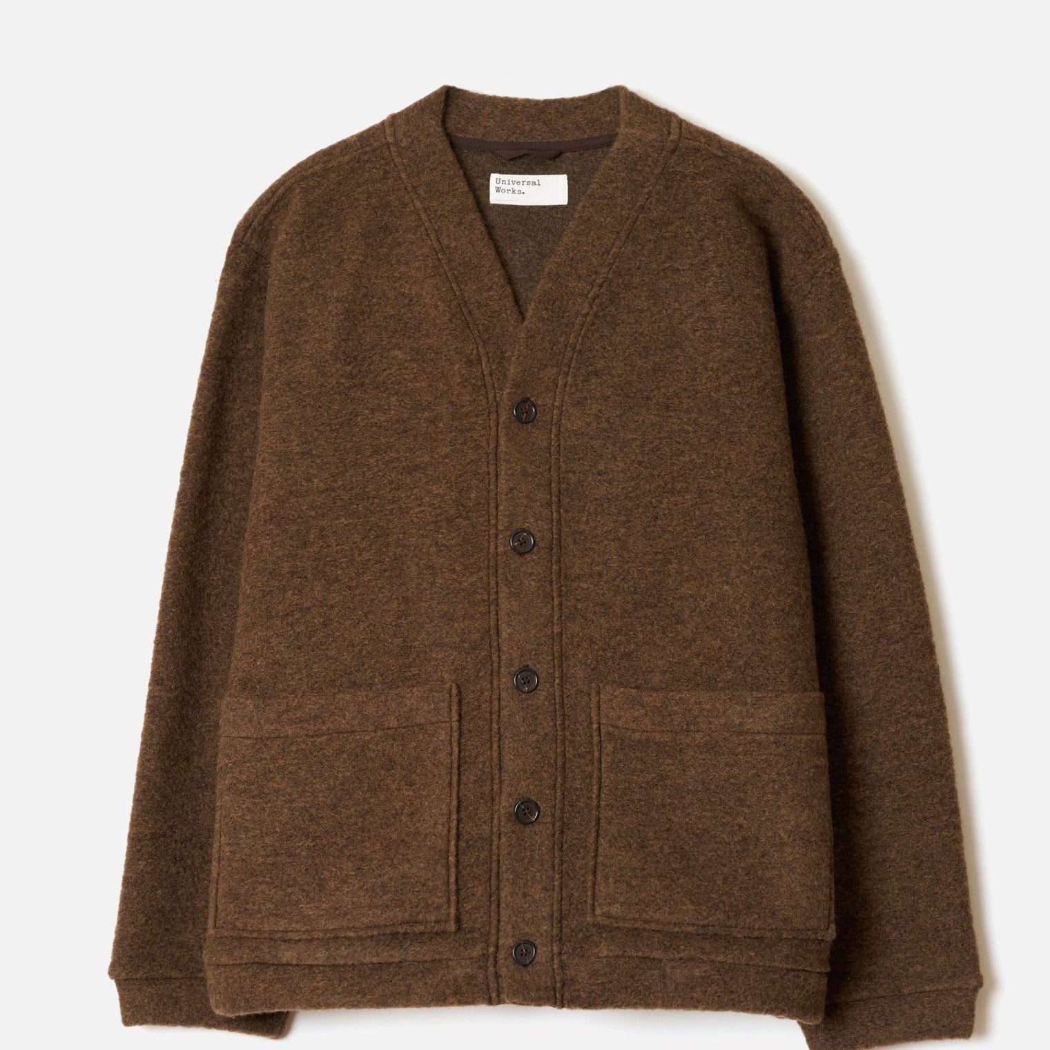 Universal Works Wool Fleece Advance Cardigan Brown Marl - Steranko Clothing Manchester
