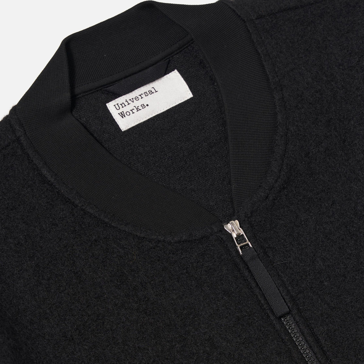 Universal Works Wool Fleece Zip Bomber Black - Steranko Clothing Manchester