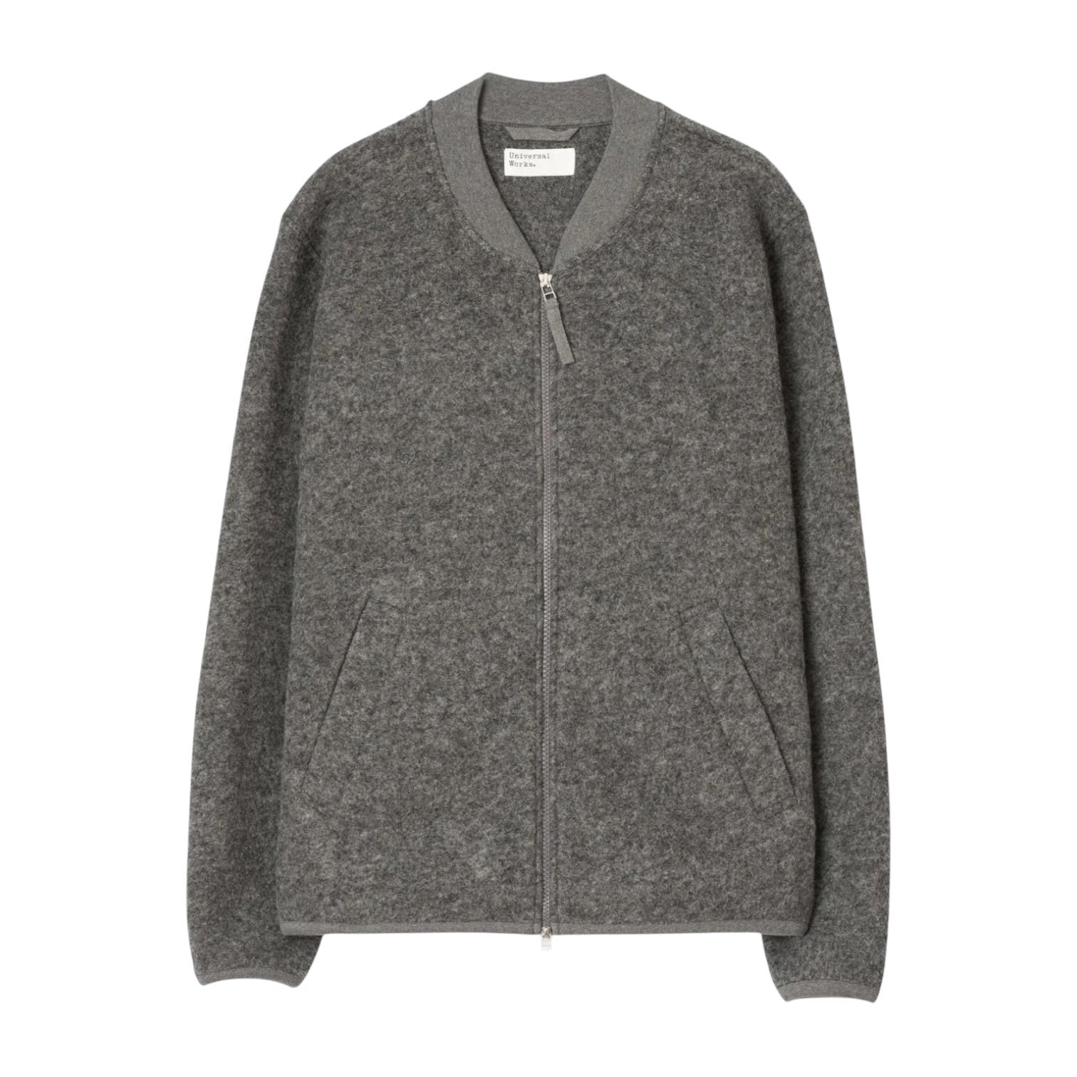 Universal Works Wool Fleece Zip Bomber Grey Marl - Steranko Clothing Manchester