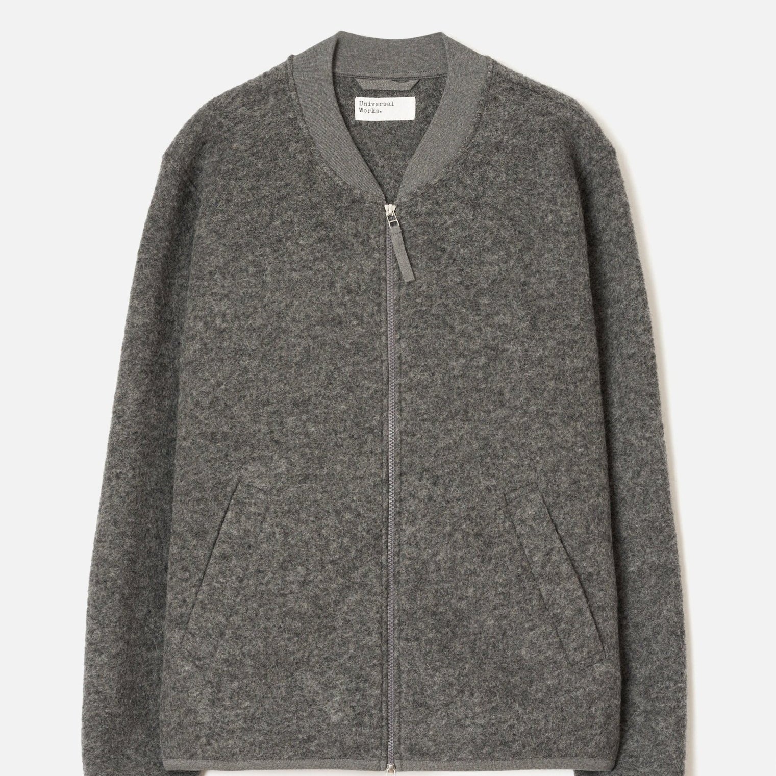 Universal Works Wool Fleece Zip Bomber Grey Marl - Steranko Clothing Manchester