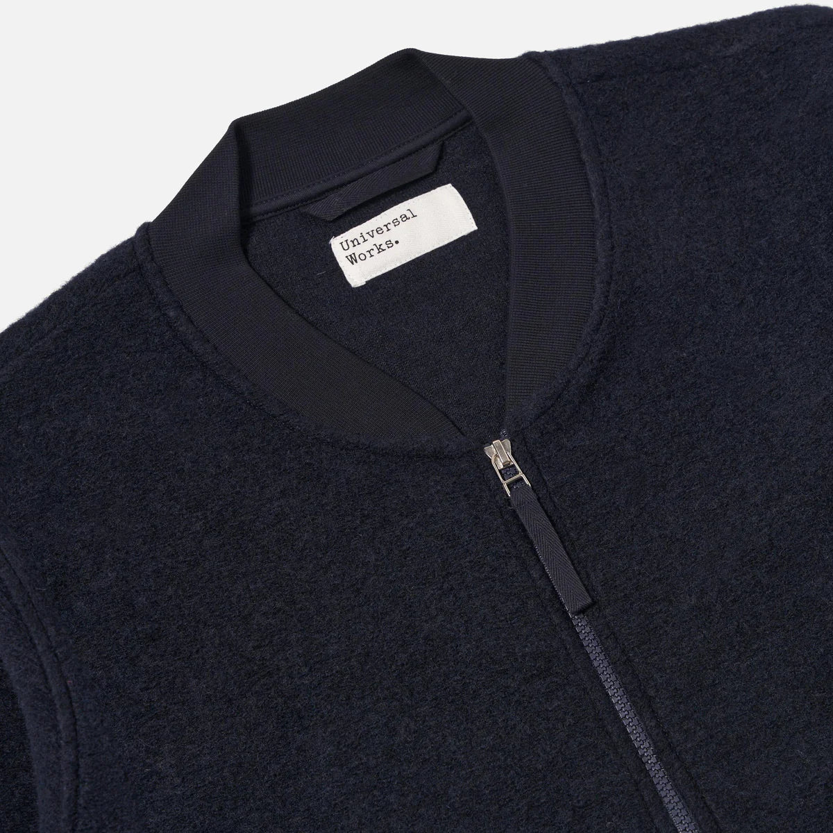 Universal Works Wool Fleece Zip Bomber Navy - Steranko Clothing Manchester