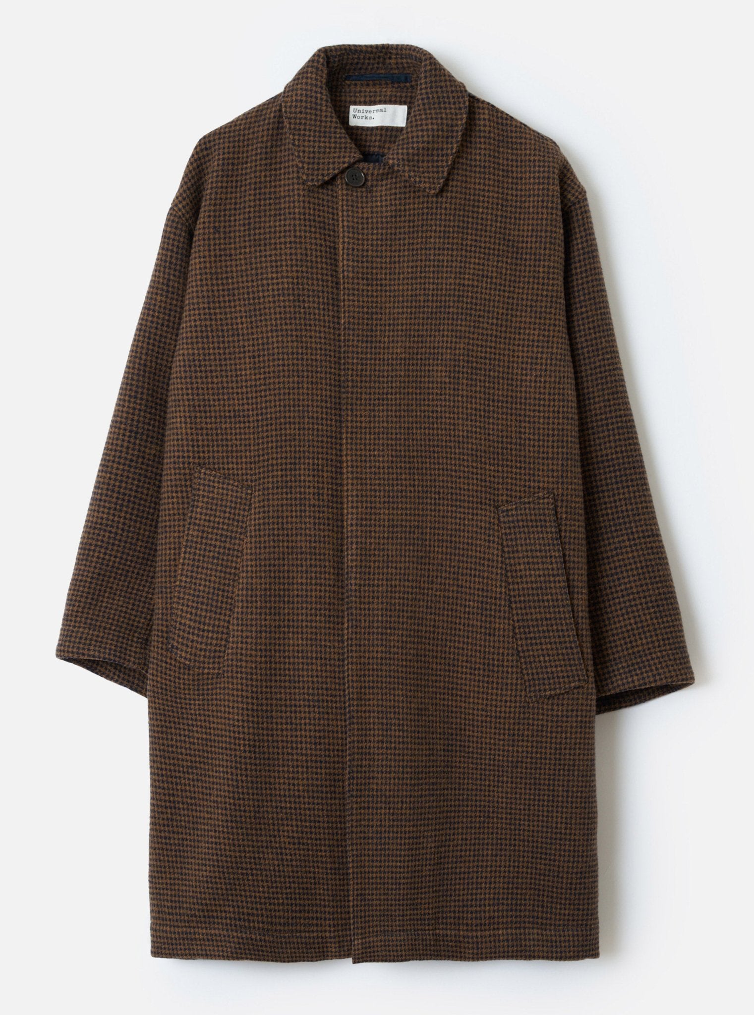 Universal Works Wool Tweed Mix Stan Coat Navy/Brown - Steranko Clothing Manchester