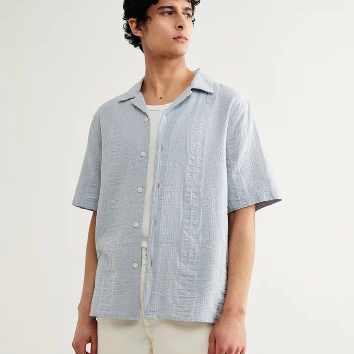 Wax Didcot Double Weave Seersucker Blue - Steranko Clothing Manchester