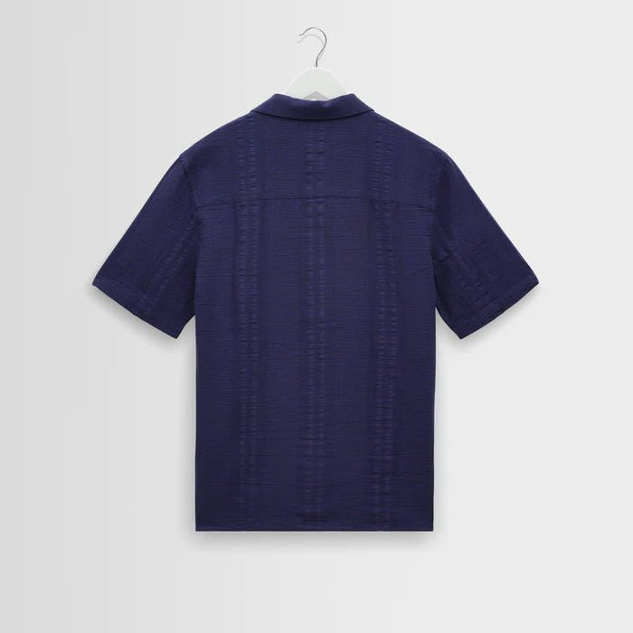 Wax Didcot Double Weave Seersucker Dark Blue - Steranko Clothing Manchester