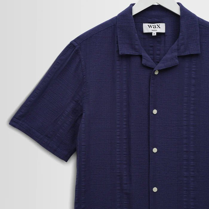 Wax Didcot Double Weave Seersucker Dark Blue - Steranko Clothing Manchester