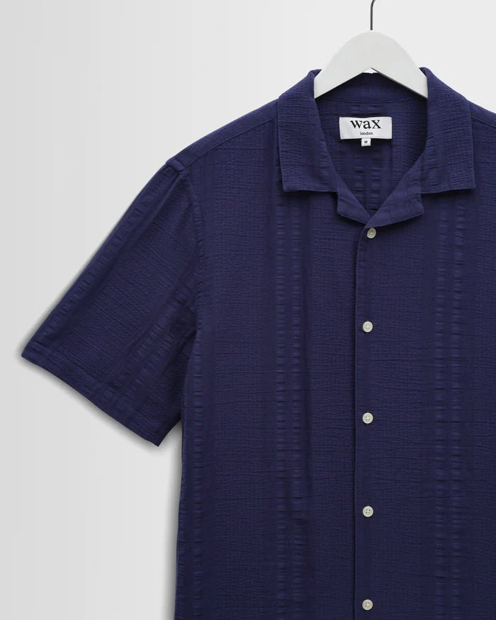 Wax Didcot Double Weave Seersucker Dark Blue - Steranko Clothing Manchester