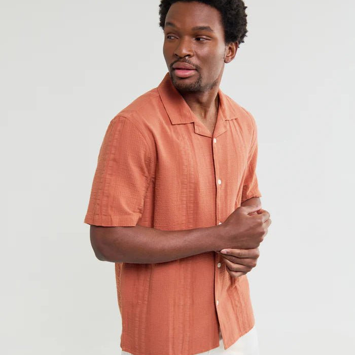 Wax Didcot Double Weave Seersucker Rust - Steranko Clothing Manchester