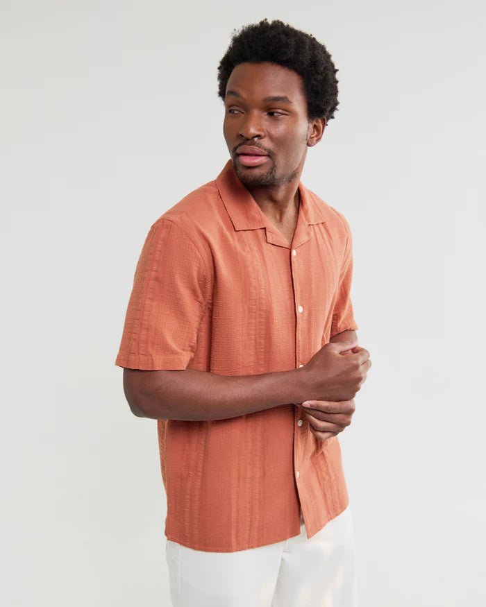 Wax Didcot Double Weave Seersucker Rust - Steranko Clothing Manchester