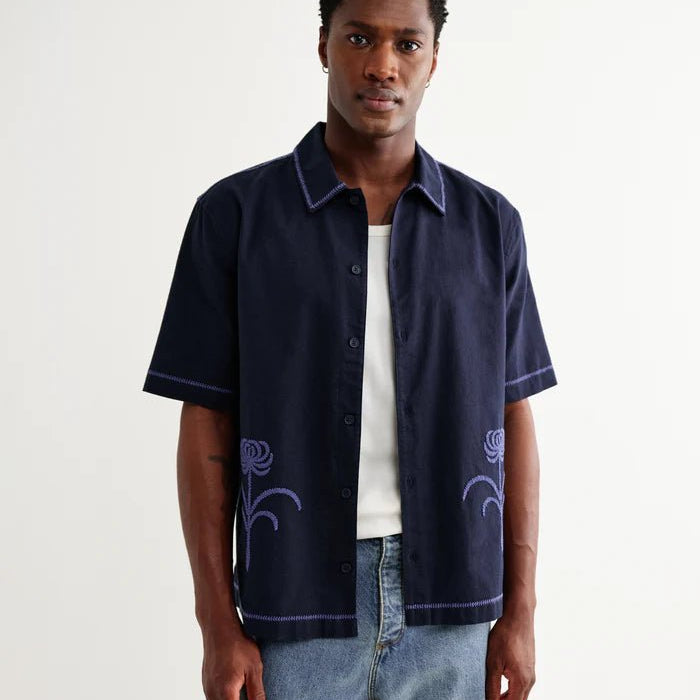 Wax Keats Shirt Dahlia Embroidery Navy - Steranko Clothing Manchester