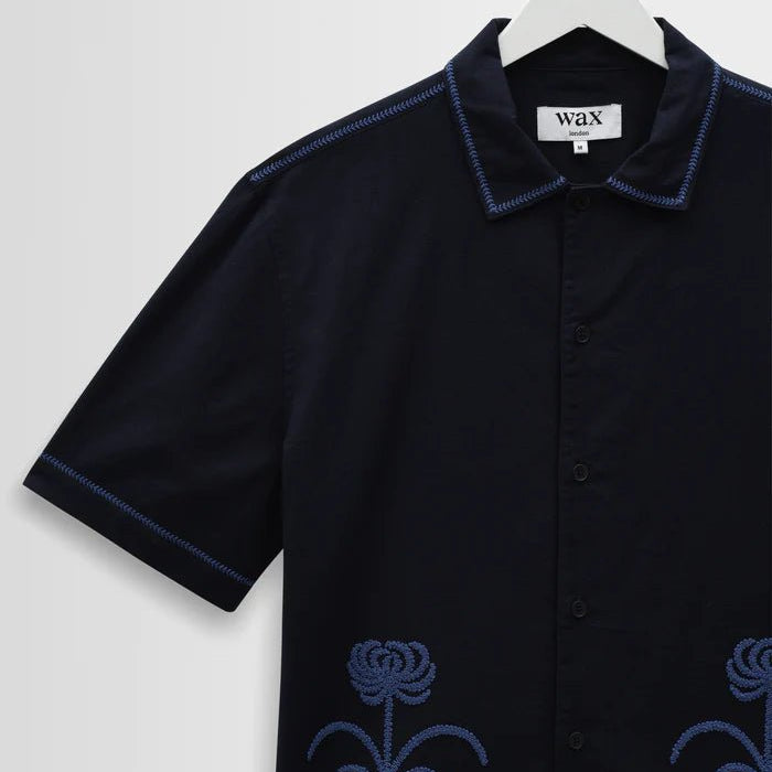 Wax Keats Shirt Dahlia Embroidery Navy - Steranko Clothing Manchester