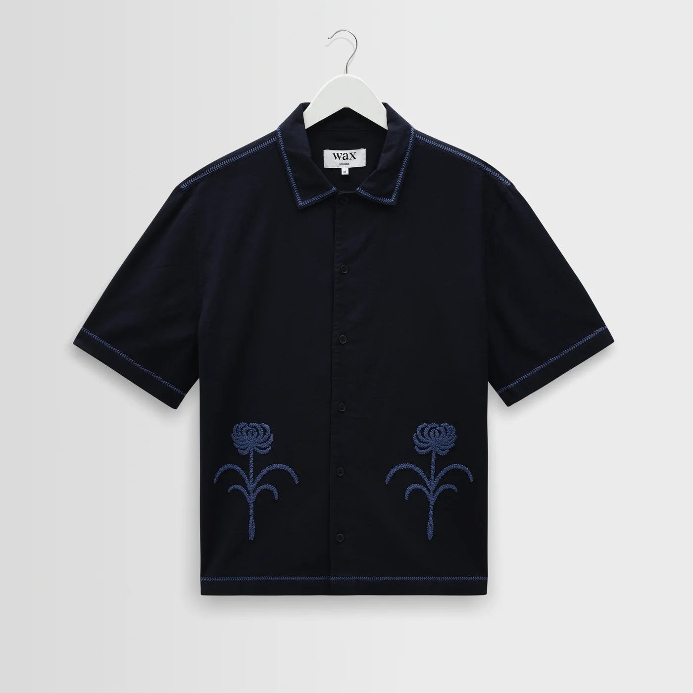Wax Keats Shirt Dahlia Embroidery Navy - Steranko Clothing Manchester