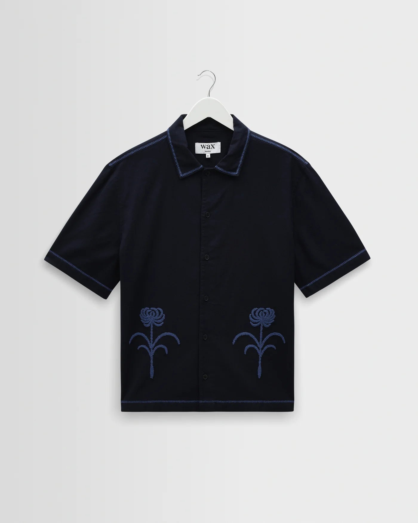 Wax Keats Shirt Dahlia Embroidery Navy - Steranko Clothing Manchester