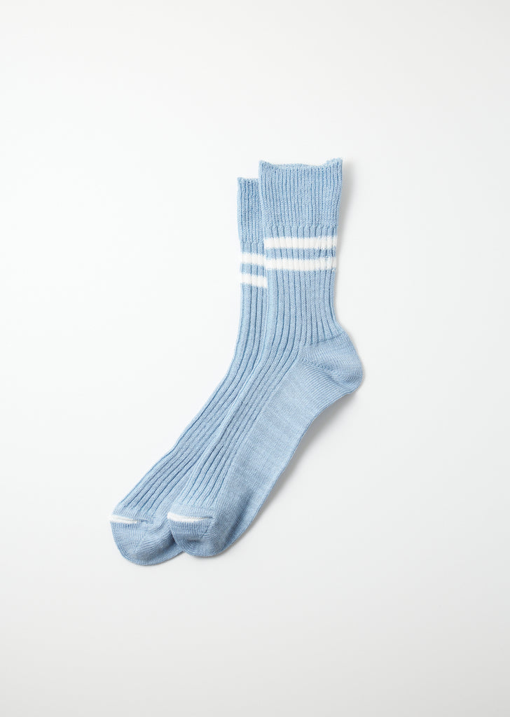 Rototo Hemp Organic Striped Sock Morning Blue / White