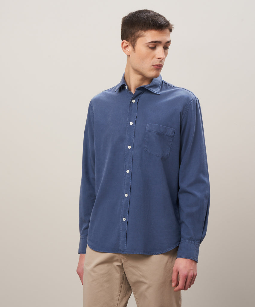 Hartford Paul Tencel-cotton Twill Shirt Cobalt