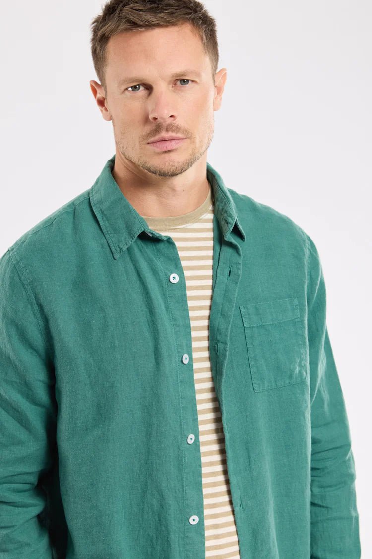 Armor Lux Comfort Fit Shirt Linen Dark Ivy - Steranko Clothing Manchester