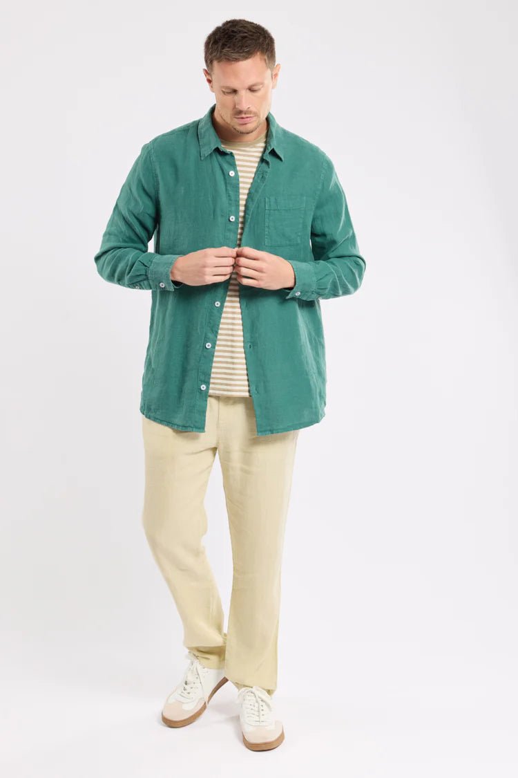 Armor Lux Comfort Fit Shirt Linen Dark Ivy - Steranko Clothing Manchester