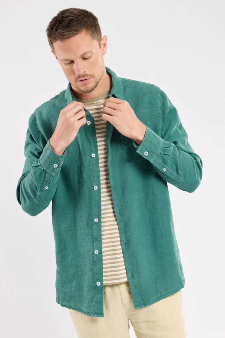 Armor Lux Comfort Fit Shirt Linen Dark Ivy - Steranko Clothing Manchester