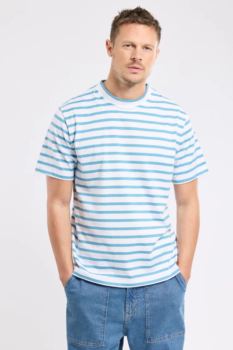 Armor Lux Striped Heritage T-Shirt Blanc / Waterfall - Steranko Clothing Manchester