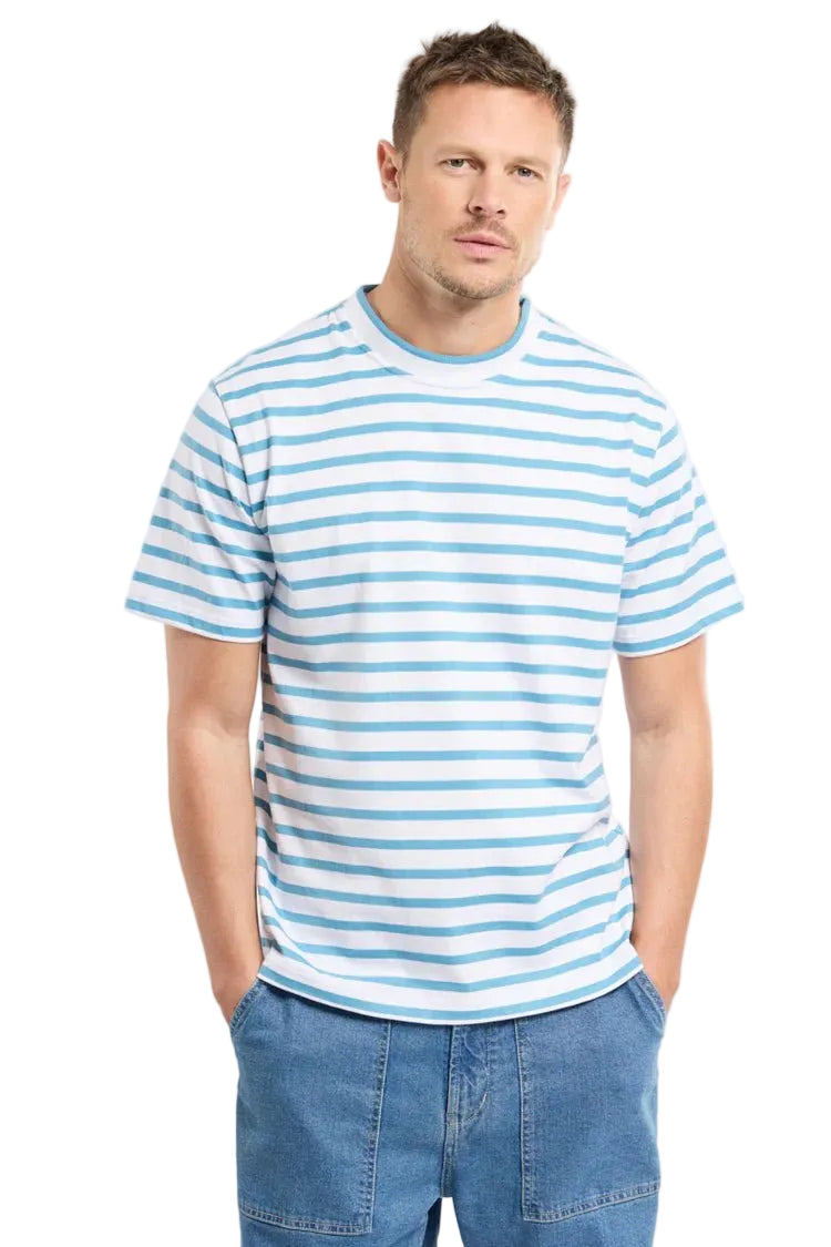Armor Lux Striped Heritage T-Shirt Blanc / Waterfall - Steranko Clothing Manchester