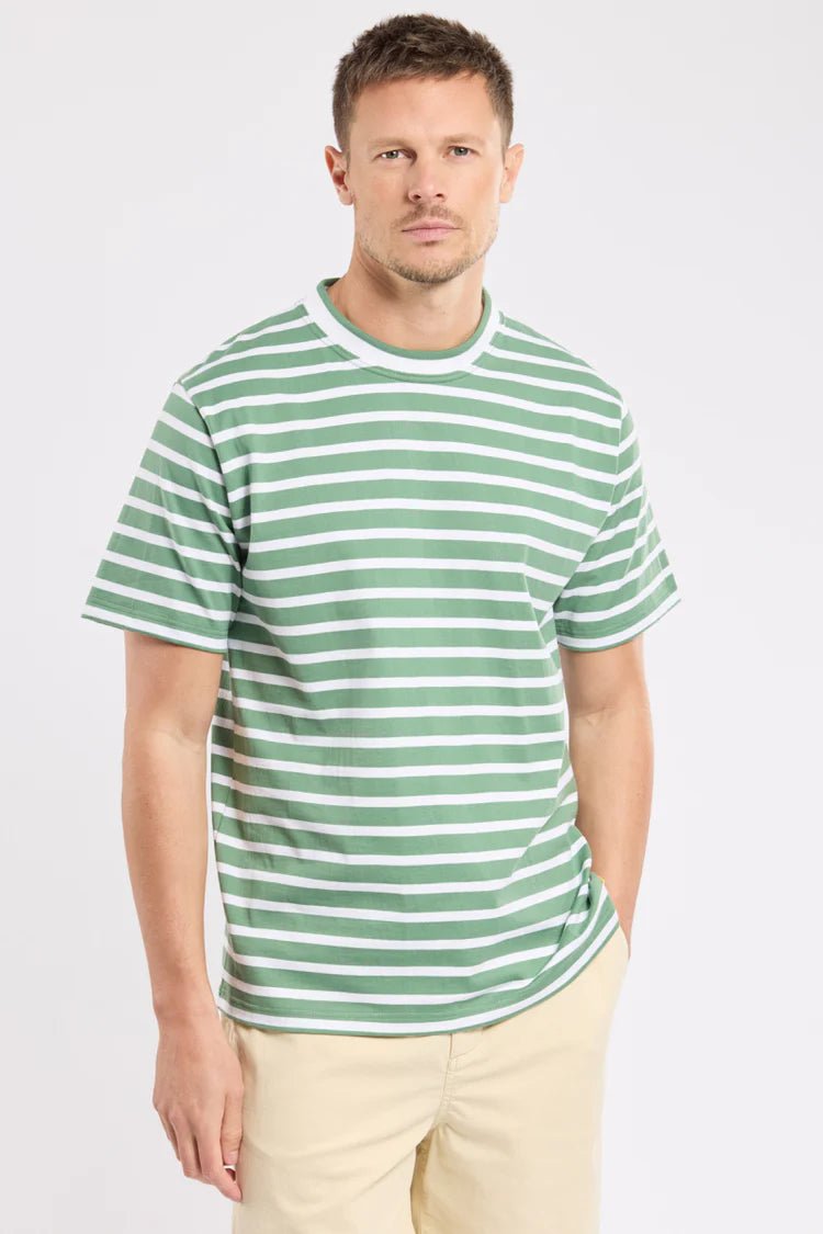 Armor Lux Striped Heritage T-Shirt Ivy / Blanc - Steranko Clothing Manchester