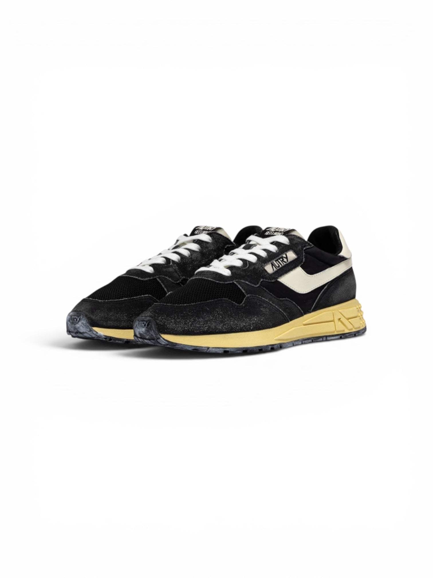 Autry Reelwind Low Sneakers in Black Sugar and Marshmallow Nylon and Suede - Steranko Clothing Manchester
