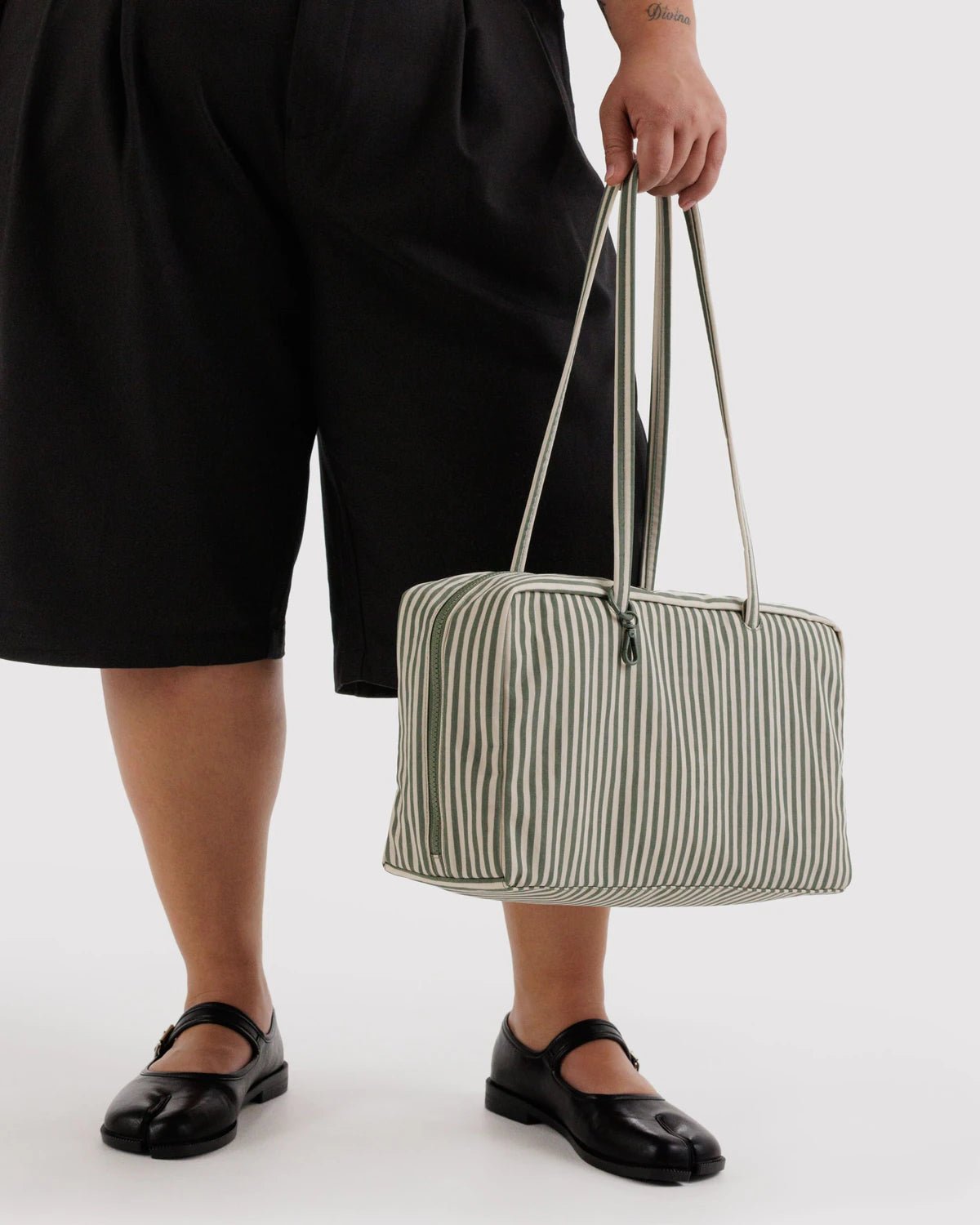 Baggu Medium Nylon Bowler Bag Sage Stripe - Steranko Clothing Manchester
