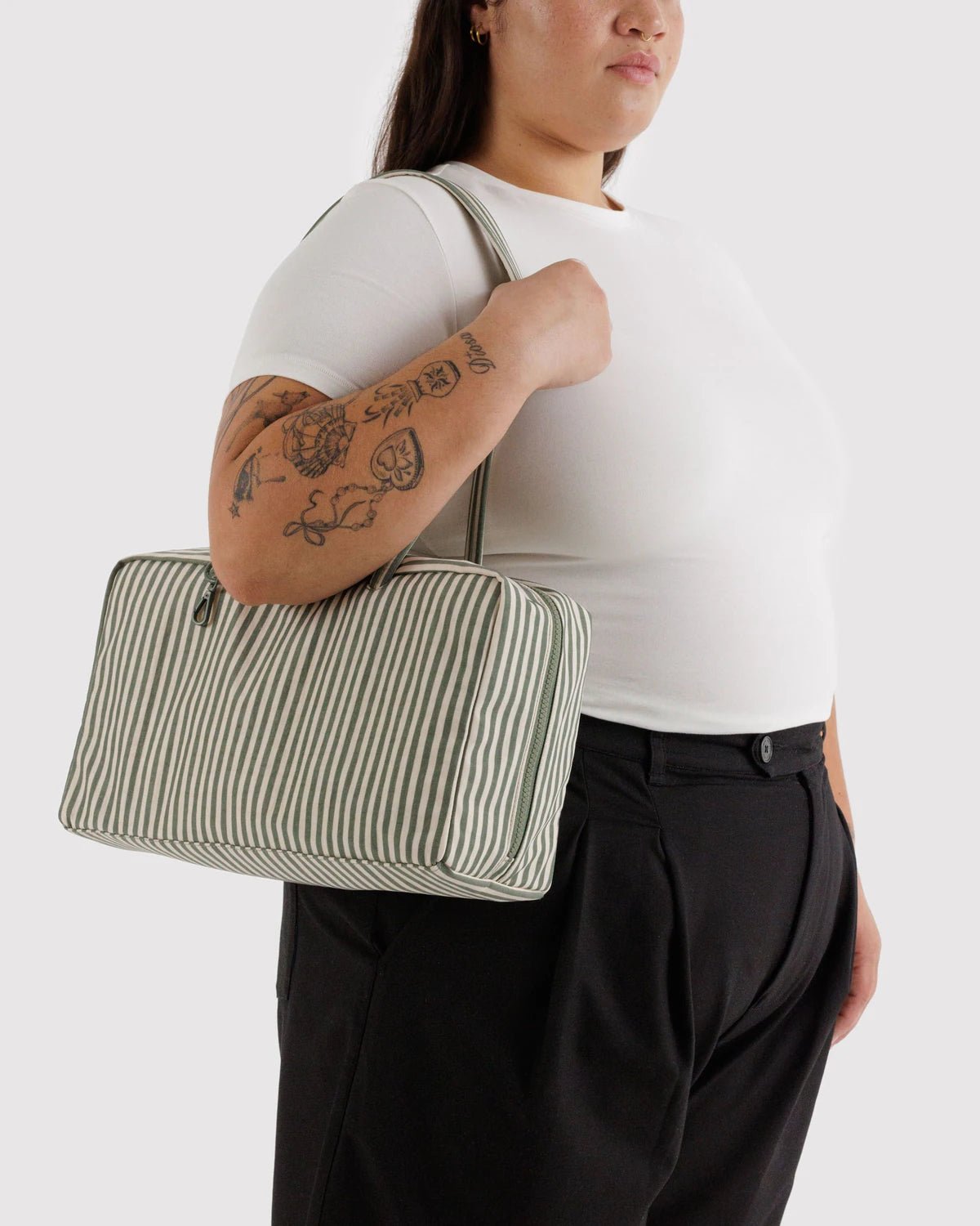 Baggu Medium Nylon Bowler Bag Sage Stripe - Steranko Clothing Manchester