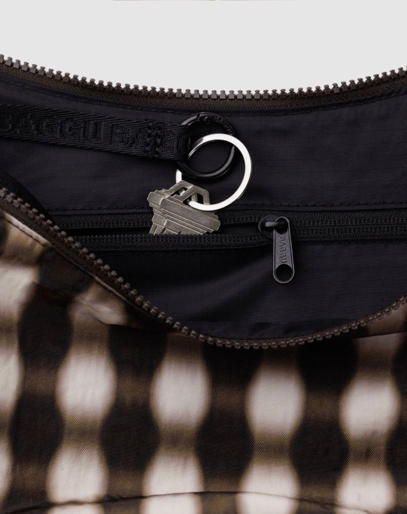Baggu Medium Nylon Crescent Bag Blurred Gingham Brown - Steranko Clothing Manchester