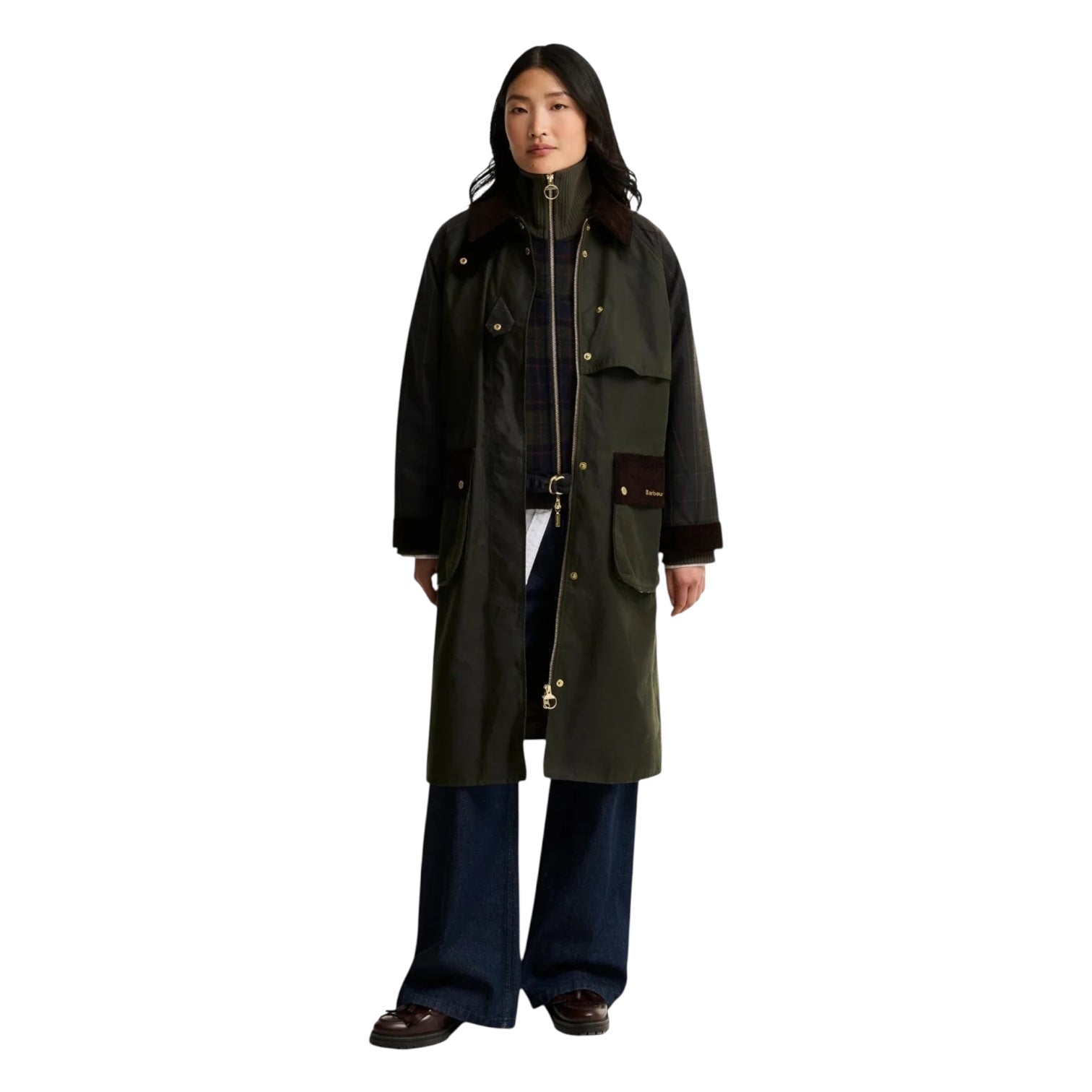Barbour Checked Kirklees Wax Long Jacket Fern - Steranko Clothing Manchester