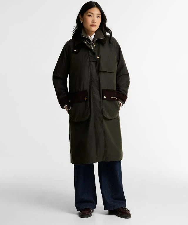 Barbour Checked Kirless Waxed Long Jacket Fern - Steranko Clothing Manchester