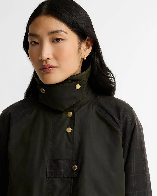 Barbour Checked Kirless Waxed Long Jacket Fern - Steranko Clothing Manchester