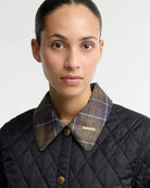 Barbour Icons Tartan Collar Cropped Liddesdale Quilted Jacket Black / Classic - Steranko Clothing Manchester