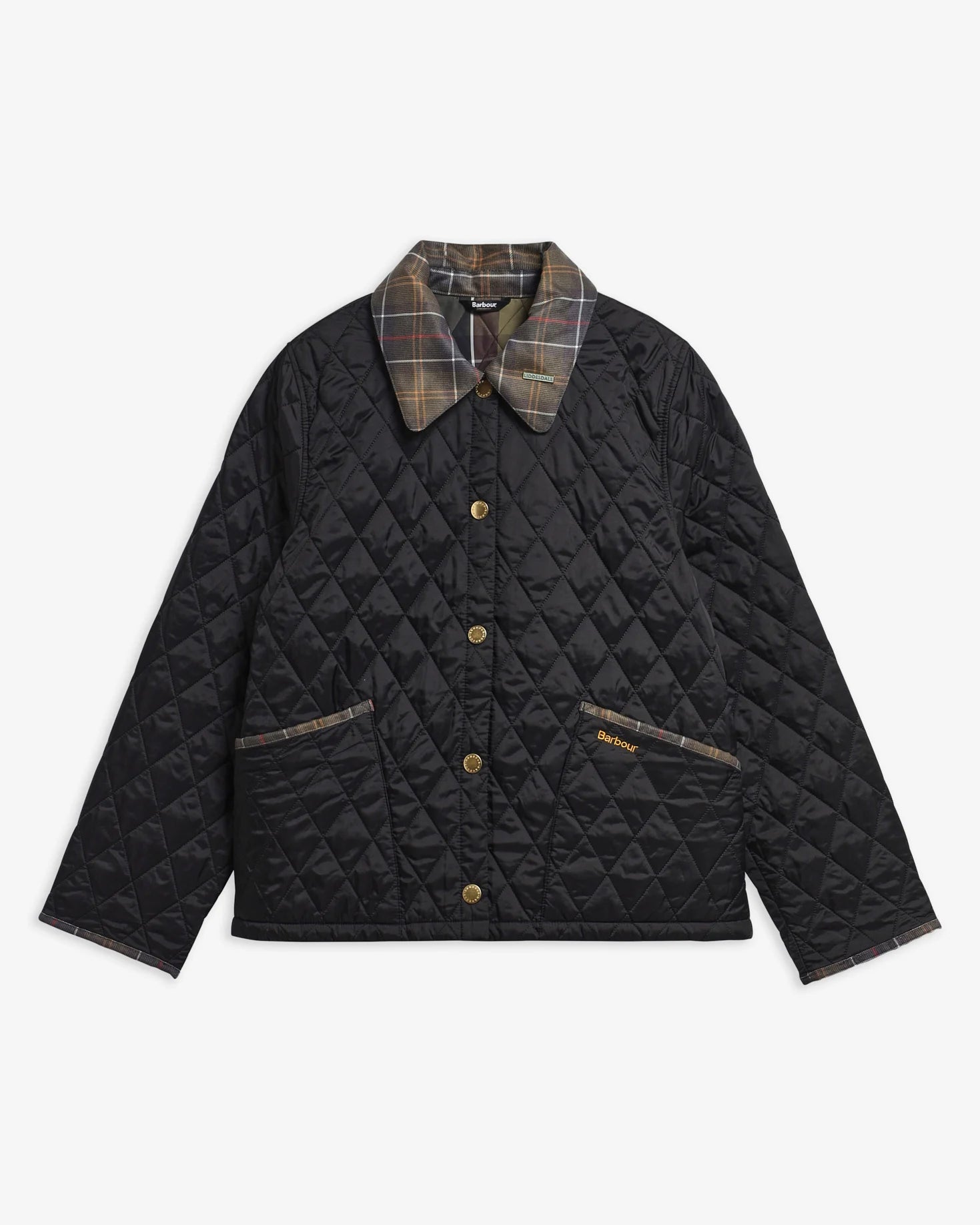 Barbour Icons Tartan Collar Cropped Liddesdale Quilted Jacket Black / Classic - Steranko Clothing Manchester