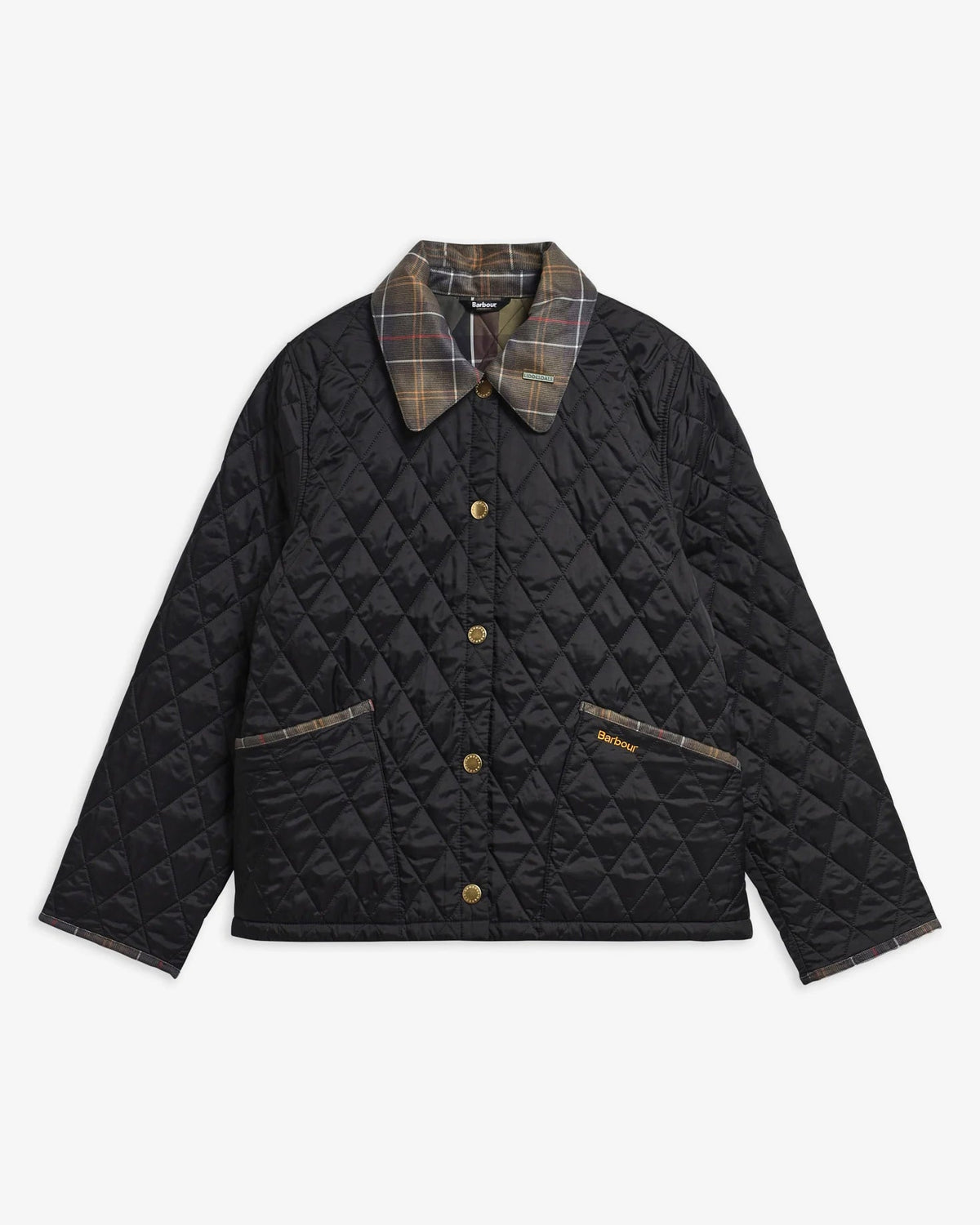 Barbour Icons Tartan Collar Cropped Liddesdale Quilted Jacket Black / Classic - Steranko Clothing Manchester