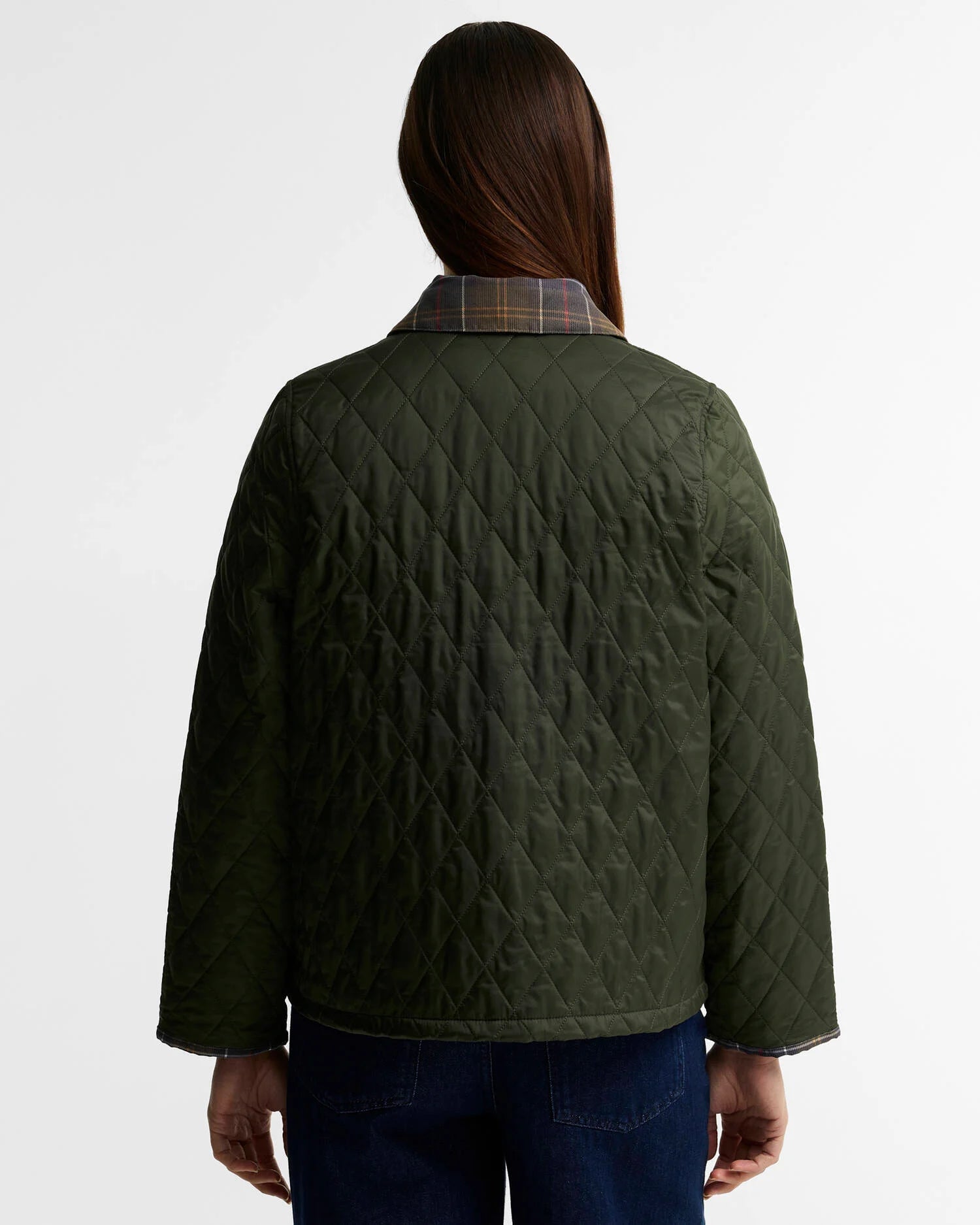 Barbour Icons Tartan Collar Cropped Liddesdale Quilted Jacket Olive / Classic - Steranko Clothing Manchester