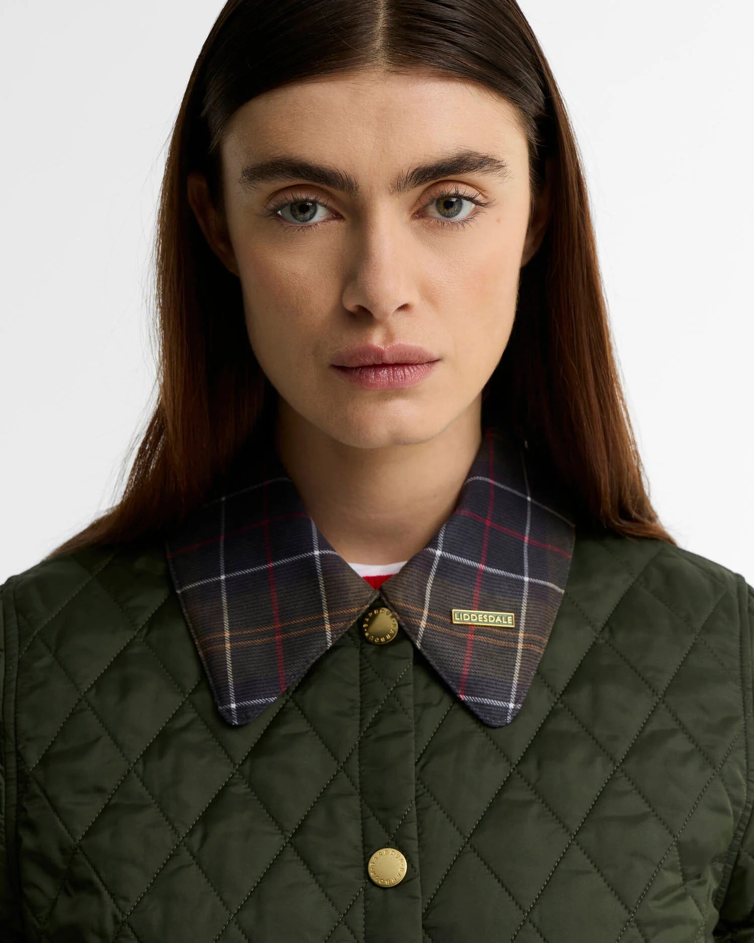 Barbour Icons Tartan Collar Cropped Liddesdale Quilted Jacket Olive / Classic - Steranko Clothing Manchester