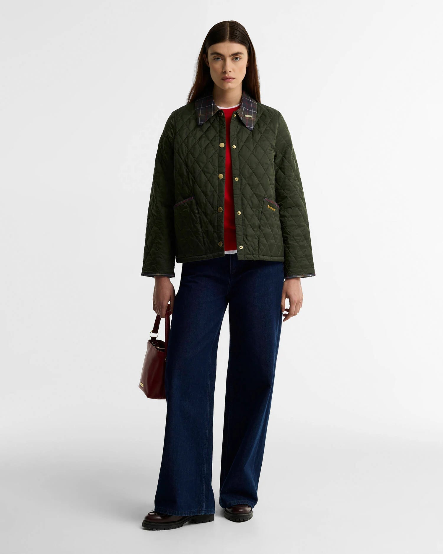Barbour Icons Tartan Collar Cropped Liddesdale Quilted Jacket Olive / Classic - Steranko Clothing Manchester