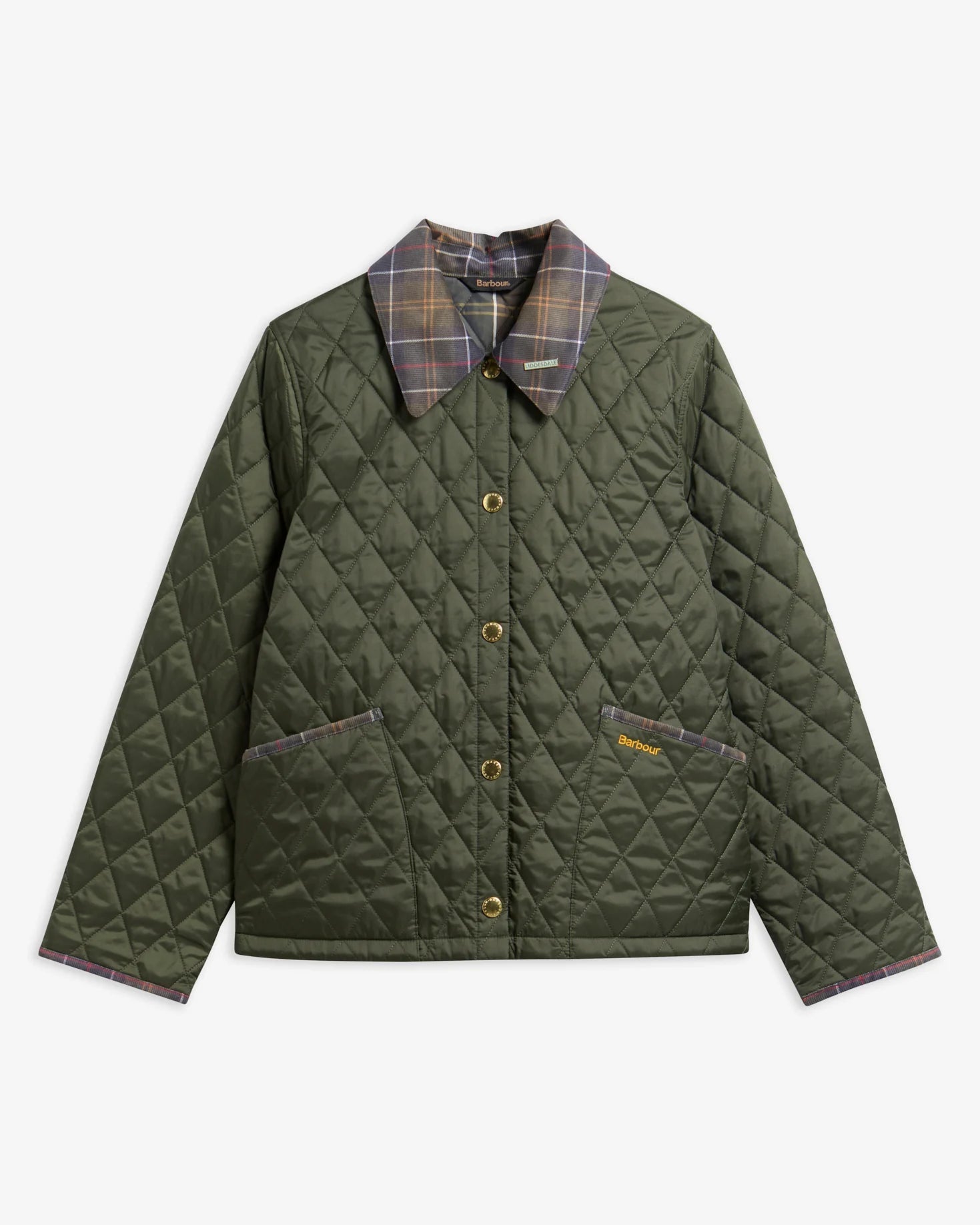 Barbour Icons Tartan Collar Cropped Liddesdale Quilted Jacket Olive / Classic - Steranko Clothing Manchester
