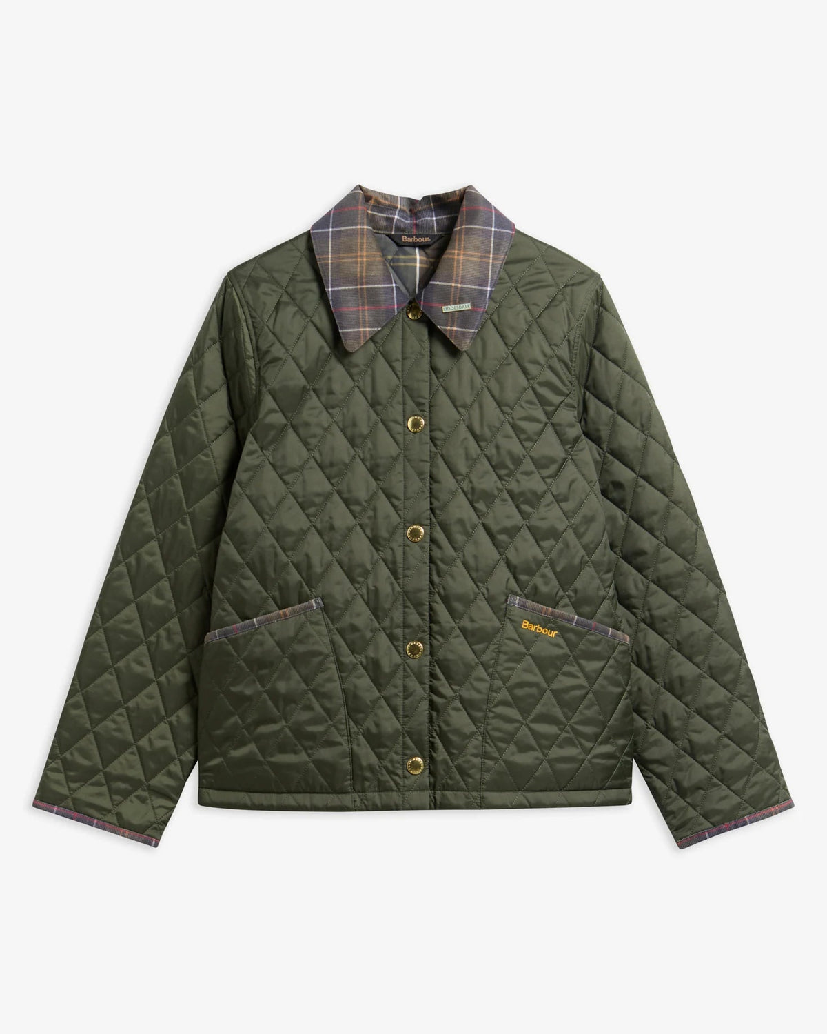 Barbour Icons Tartan Collar Cropped Liddesdale Quilted Jacket Olive / Classic - Steranko Clothing Manchester