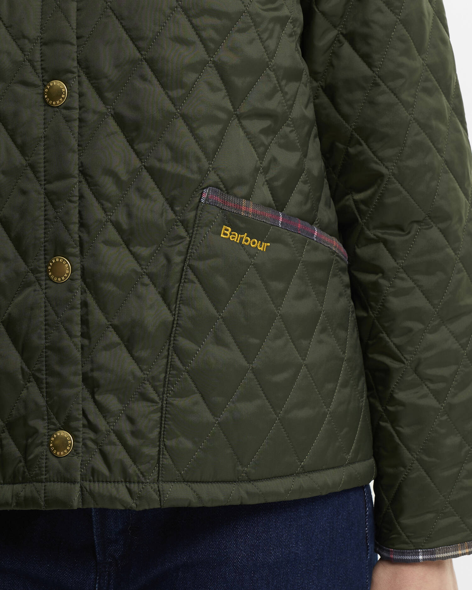 Barbour Icons Tartan Collar Cropped Liddesdale Quilted Jacket Olive / Classic - Steranko Clothing Manchester