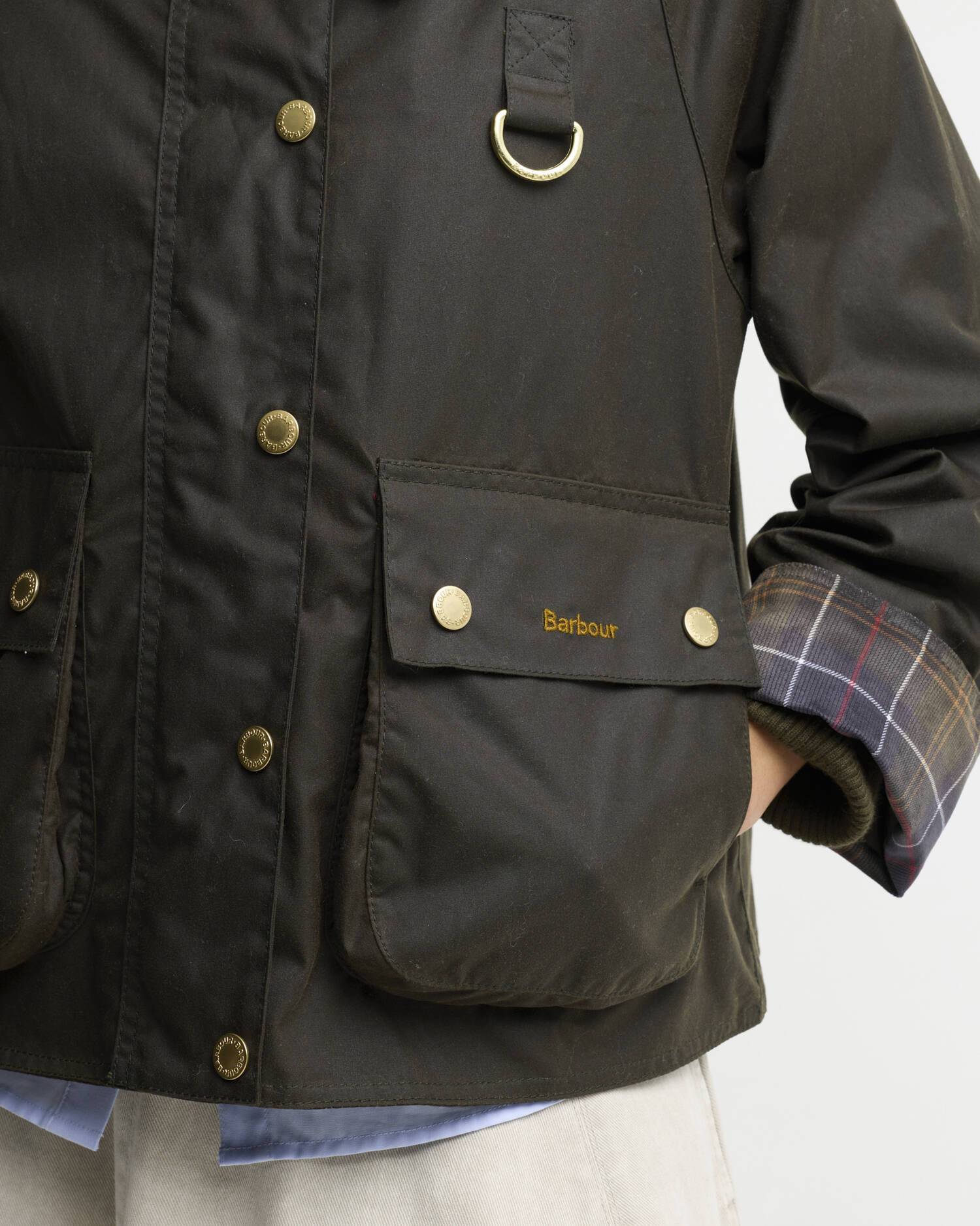 Barbour Icons Tartan Collar Spey Waxed Jacket Olive / Classic - Steranko Clothing Manchester
