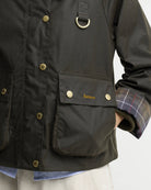 Barbour Icons Tartan Collar Spey Waxed Jacket Olive / Classic - Steranko Clothing Manchester