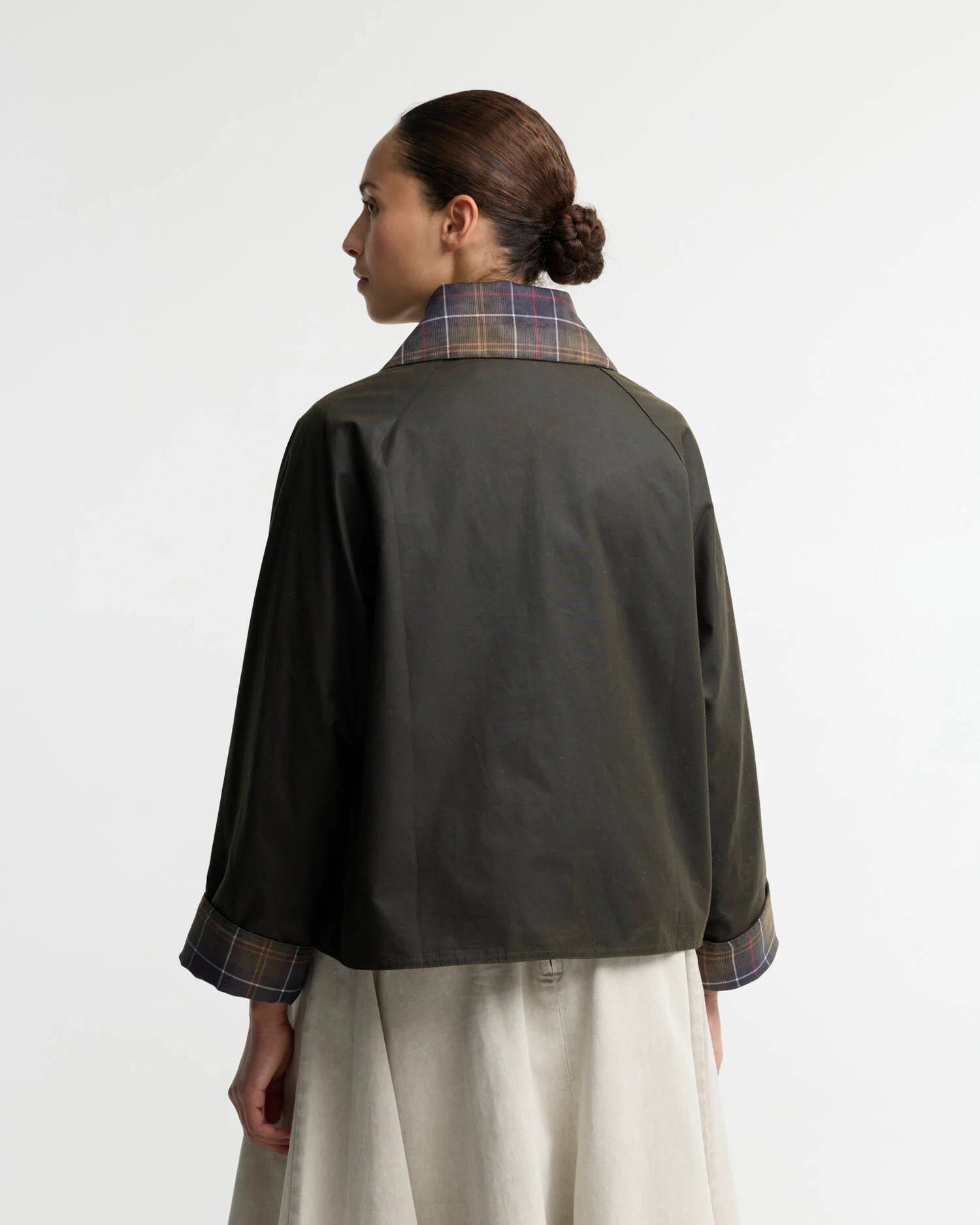 Barbour Icons Tartan Collar Spey Waxed Jacket Olive / Classic - Steranko Clothing Manchester