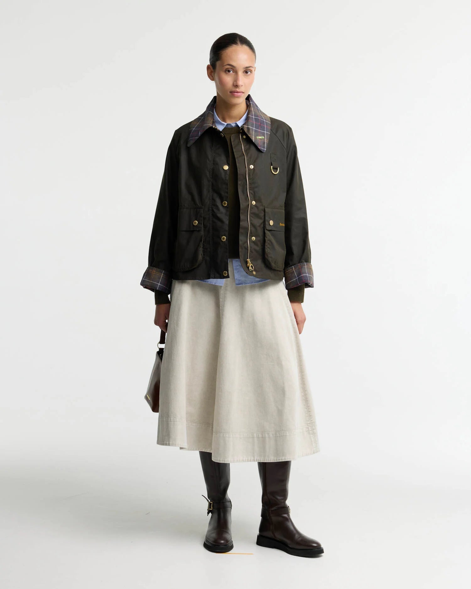 Barbour Icons Tartan Collar Spey Waxed Jacket Olive / Classic - Steranko Clothing Manchester